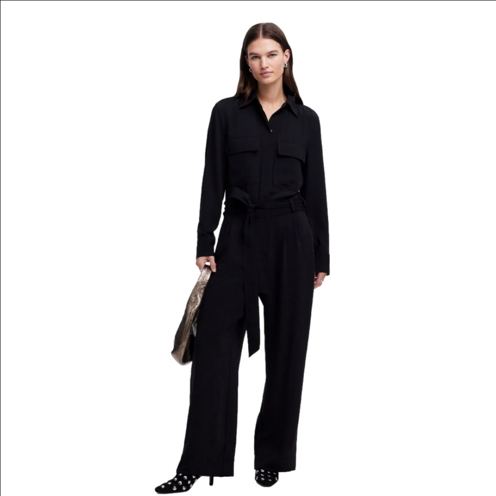 Madewell Tie-Waist Straight-Leg Jumpsuit Sz 00 NWT NT362 Black $198 Retail